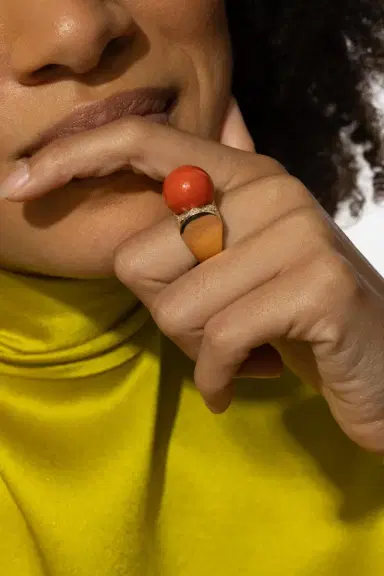 ALETTO BROTHERS Mediterranean Coral Diamond Accent Sfera Ring | Thumbnail 4 ALETTO BROTHERS Mediterranean Coral Diamond Accent Sfera Ring | Thumbnail 4