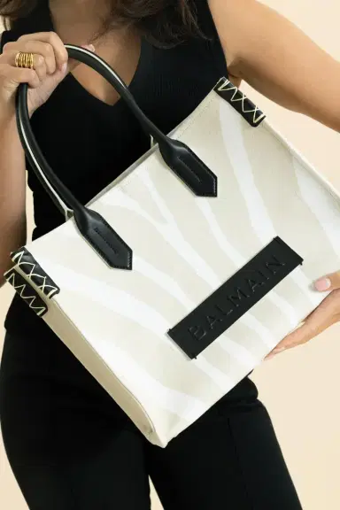 Balmain Medium B-Army Shopper Tote - Zebra Canvas | Thumbnail 2