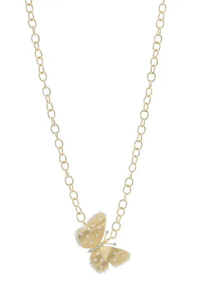 TANYA FARAH Medium Diamond Butterfly Half Wing Necklace