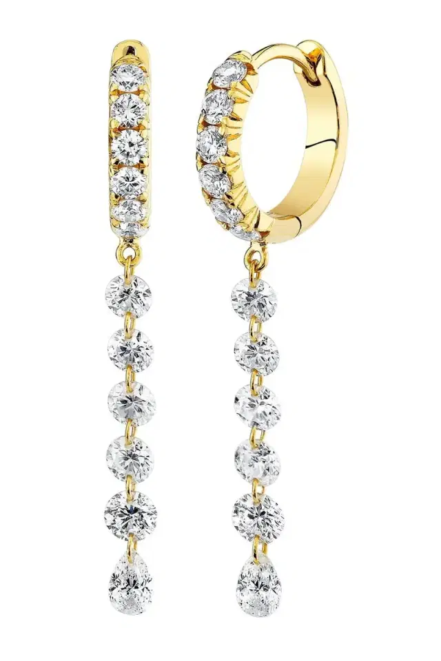 LOGAN HOLLOWELL Medium Diamond Dangle Hoop Earrings