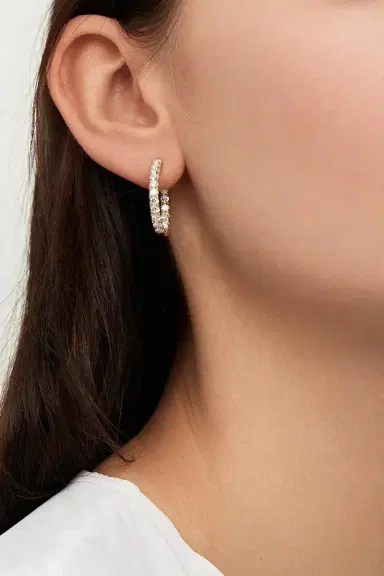 Melissa Kaye Medium Honey Diamond Hoop Earrings | Thumbnail 2