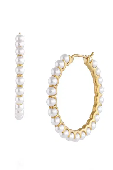BAGGINS Medium Pearl Hoop Earrings | Thumbnail 1 BAGGINS Medium Pearl Hoop Earrings | Thumbnail 1