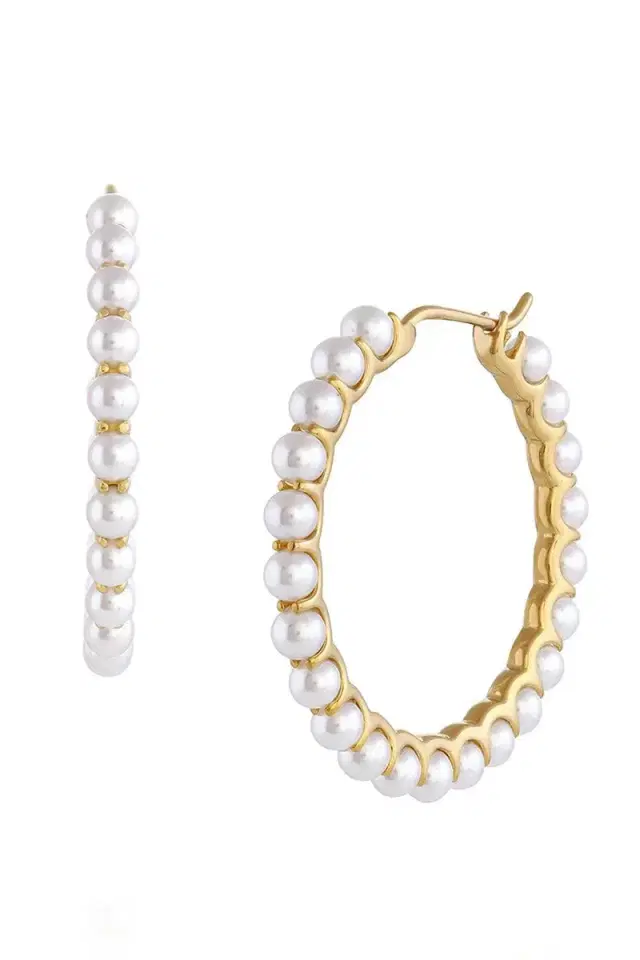 BAGGINS Medium Pearl Hoop Earrings