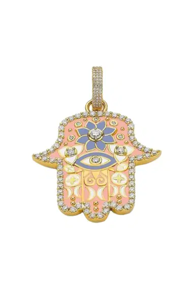BUDDHA MAMA Medium Pink Enamel Hamsa Pendant | Thumbnail 1 BUDDHA MAMA Medium Pink Enamel Hamsa Pendant | Thumbnail 1