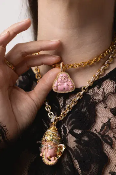 BUDDHA MAMA Medium Pink Happy Buddha Pendant | Thumbnail 2