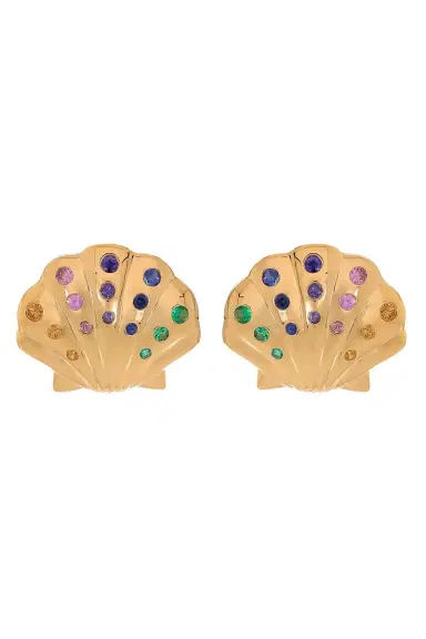 Brent Neale Medium Rainbow Sapphire Shell Earrings | Thumbnail 1