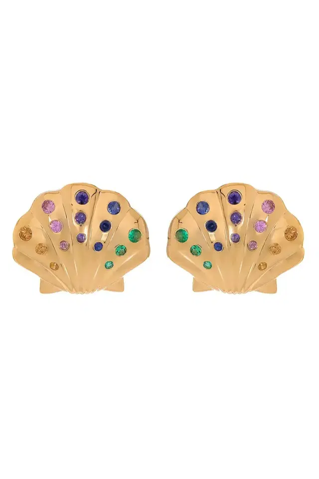 Brent Neale Medium Rainbow Sapphire Shell Earrings