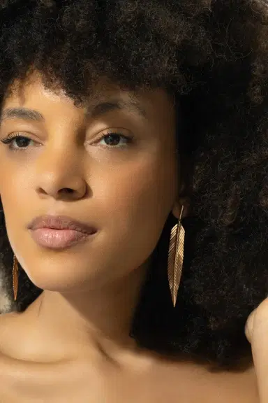 CADAR Medium Rose Gold Feather Drop Earrings | Thumbnail 3