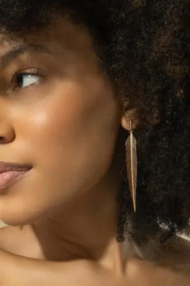 CADAR Medium Rose Gold Feather Drop Earrings | Thumbnail 4