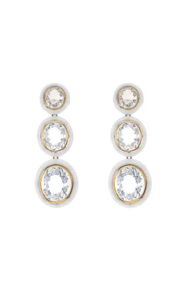 GOSHWARA Melange Three Tier White Agate Earrings