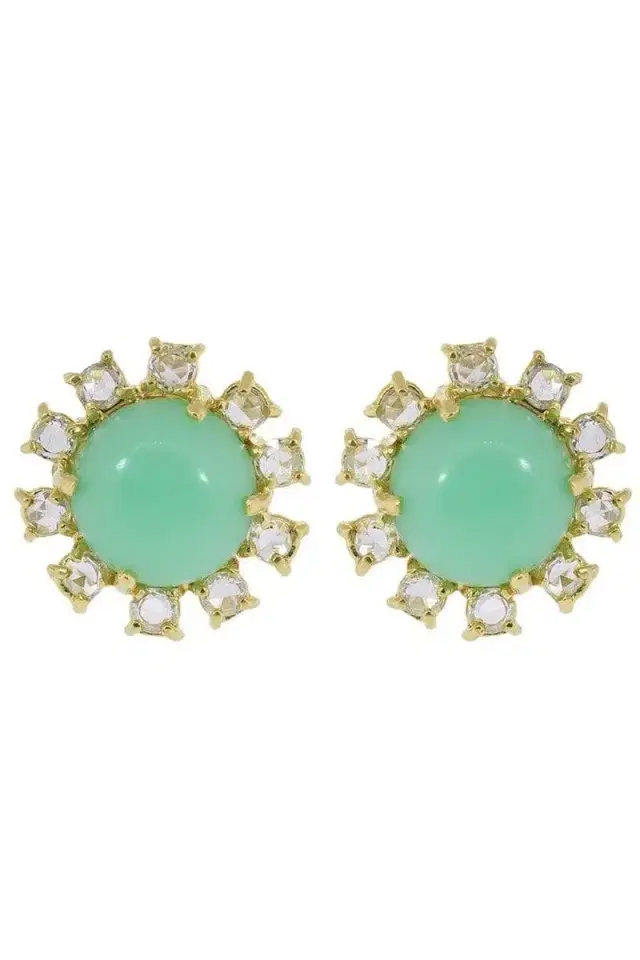 IRENE NEUWIRTH JEWELRY Mint Chrysoprase and Diamond Stud Earrings