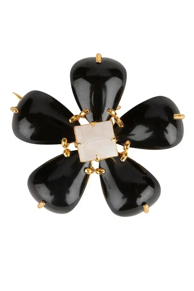 BOUNKIT JEWELRY Moonstone Black Agate Claudine Pin Pendant
