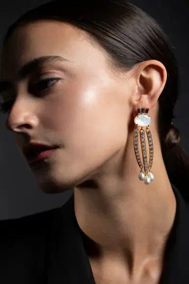 BOUNKIT JEWELRY Mother of Pearl and CZ Tassel Earrings | Thumbnail 2