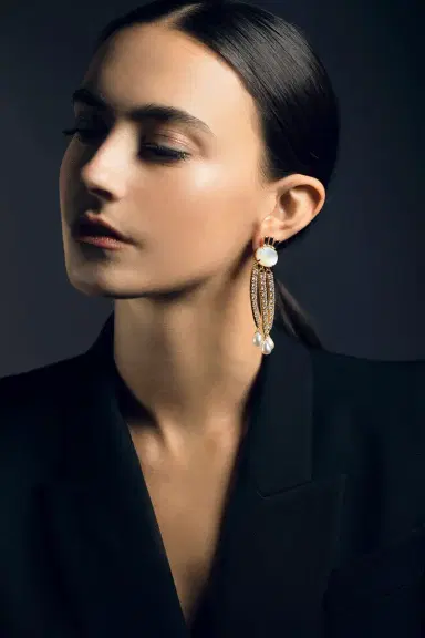 BOUNKIT JEWELRY Mother of Pearl and CZ Tassel Earrings | Thumbnail 3