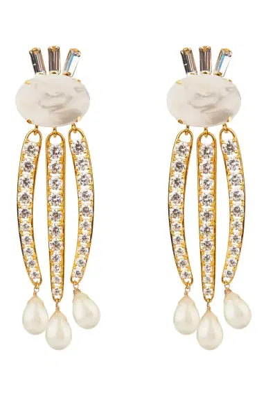 BOUNKIT JEWELRY Mother of Pearl and CZ Tassel Earrings | Thumbnail 1