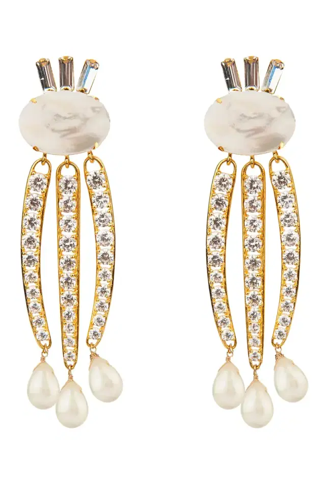 BOUNKIT JEWELRY Mother of Pearl and CZ Tassel Earrings