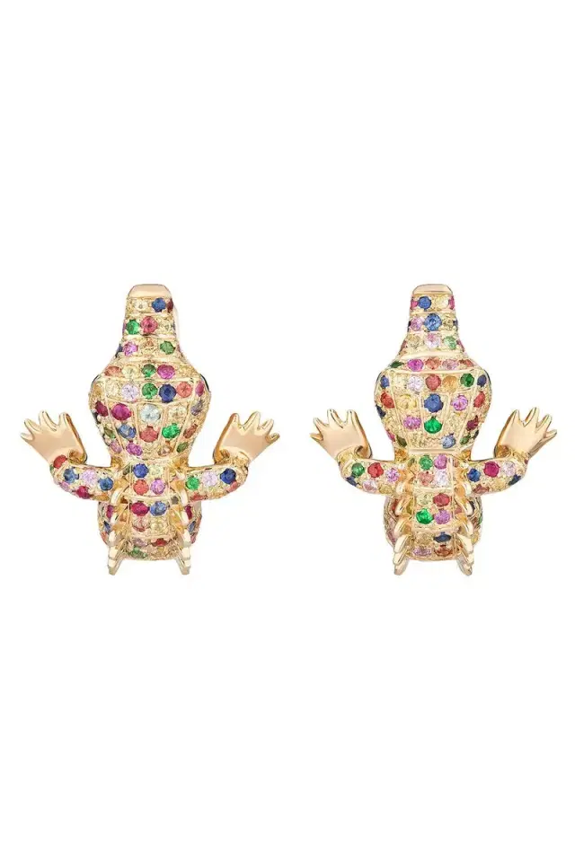 GOSHWARA Multi Sapphire Onyx Crocodile Ark Earrings