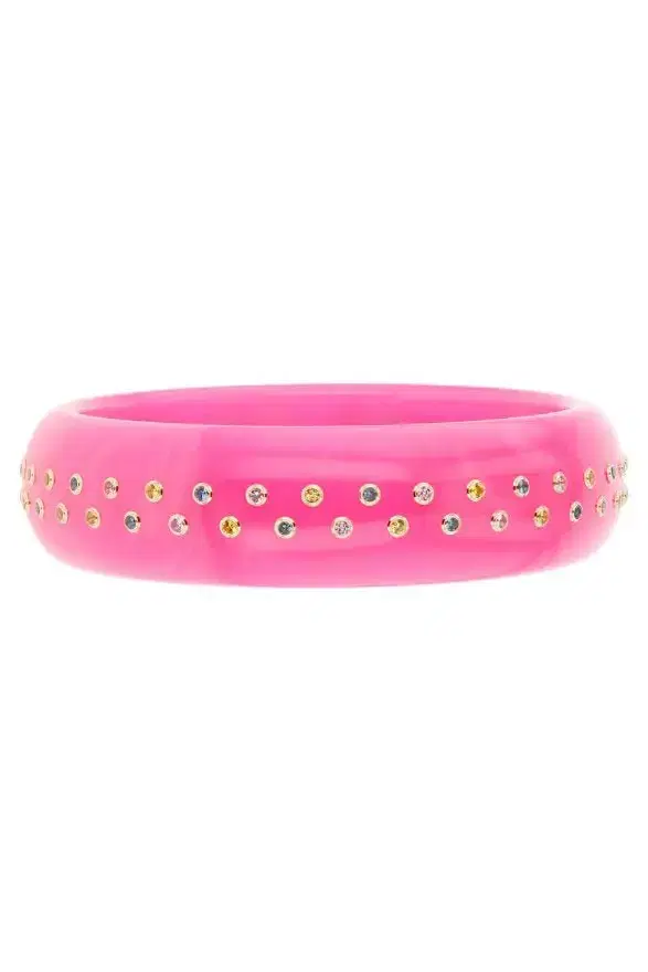 MARK DAVIS Multi Sapphire Two Row Pink Bakelite Bangle Bracelet