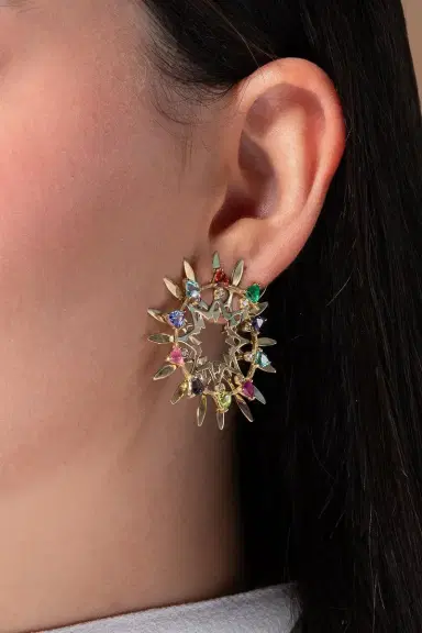 CAROL KAUFFMANN Multi Stone Large Mandala Hoop Earrings | Thumbnail 2 CAROL KAUFFMANN Multi Stone Large Mandala Hoop Earrings | Thumbnail 2