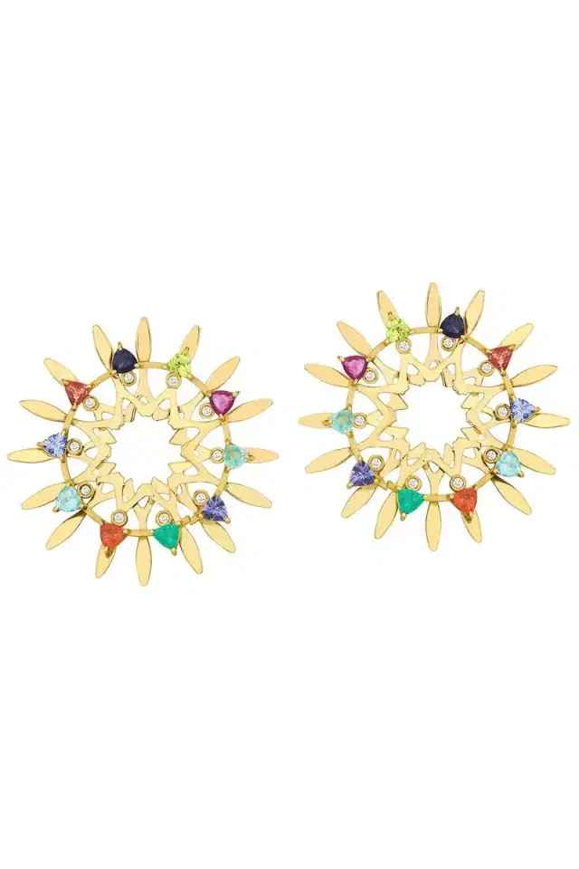 CAROL KAUFFMANN Multi Stone Large Mandala Hoop Earrings
