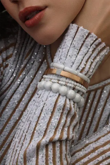 ROBERTO DEMEGLIO Nine Diamond Gold White Ceramic Pura Stretch Bracelet | Thumbnail 3
