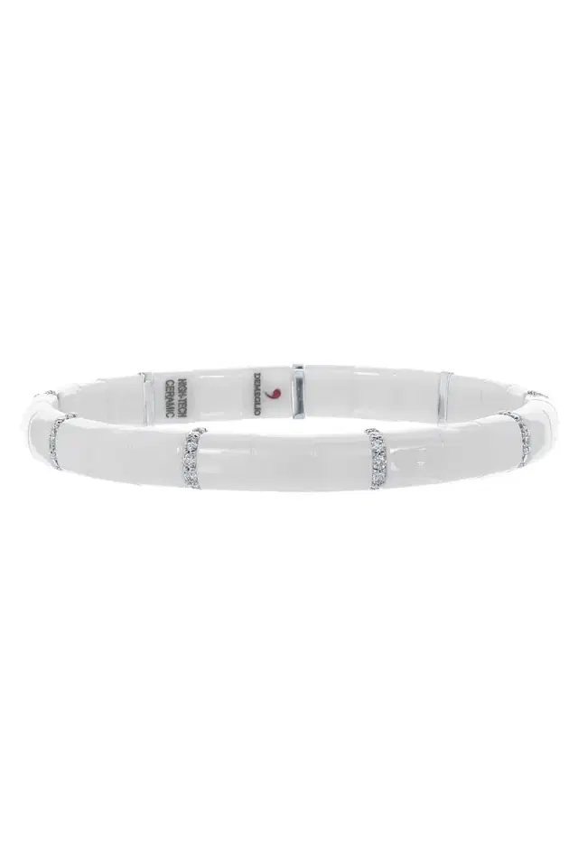 ROBERTO DEMEGLIO Nine Diamond Gold White Ceramic Pura Stretch Bracelet