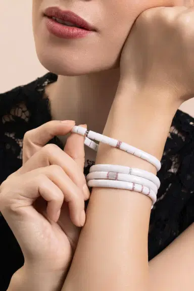 ROBERTO DEMEGLIO One Pink Sapphire Matte White Stretch Bracelet | Thumbnail 4