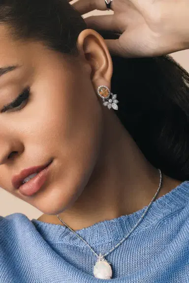 YEPREM Opal and Diamond Earrings | Thumbnail 2 YEPREM Opal and Diamond Earrings | Thumbnail 2