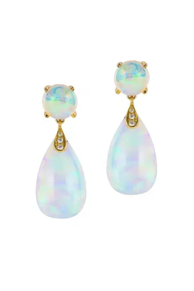 GOSHWARA Opal Cabochon Diamond Drop Earrings | Thumbnail 1