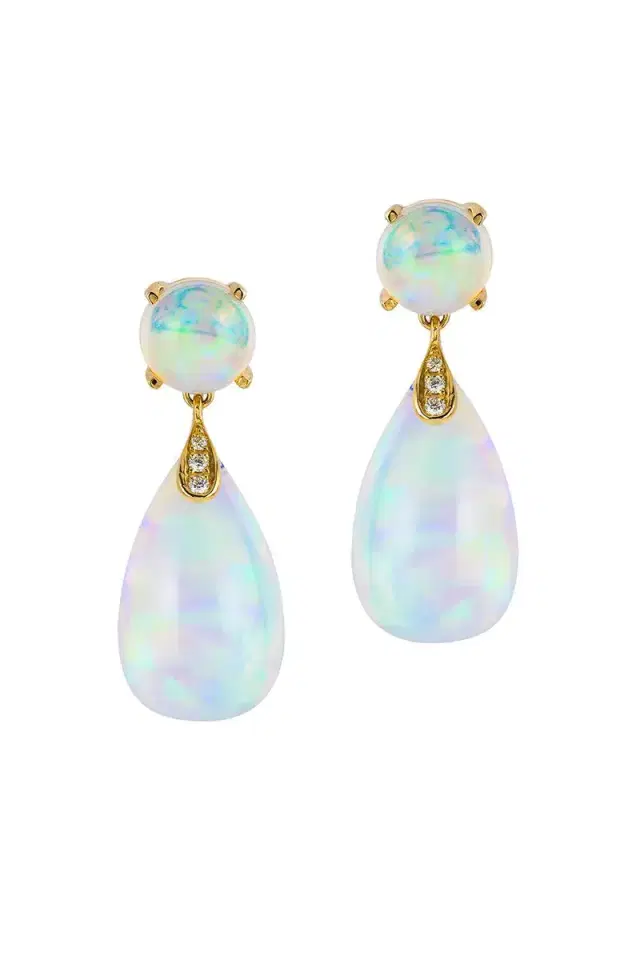 GOSHWARA Opal Cabochon Diamond Drop Earrings