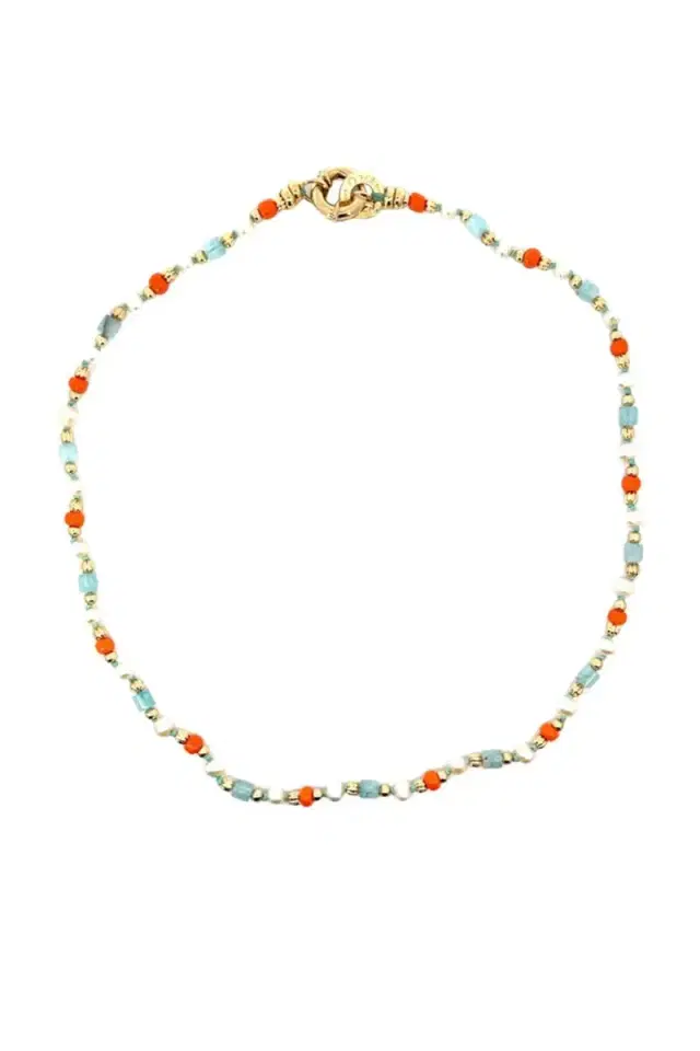 Gas Bijoux Orange Blue Pearl Beaded Alex Necklace
