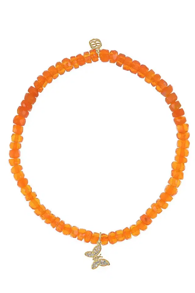 Sydney Evan Orange Opal Tiny Butterfly Charm Bracelet