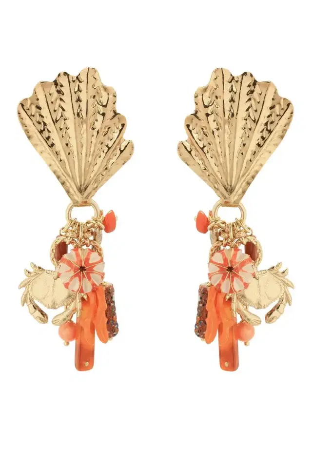 Gas Bijoux Orange Shellita Beach Charm Earrings
