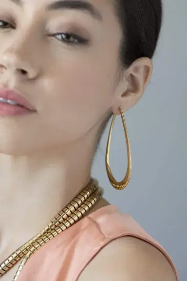 SIDNEY GARBER Oval Crescent Hoops - Yellow Gold | Thumbnail 2