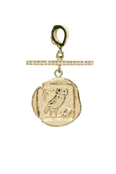 Azlee Owl Athena Small Diamond Coin Charm | Thumbnail 1 Azlee Owl Athena Small Diamond Coin Charm | Thumbnail 1