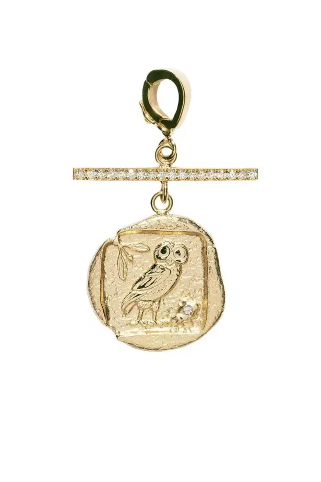 Azlee Owl Athena Small Diamond Coin Charm