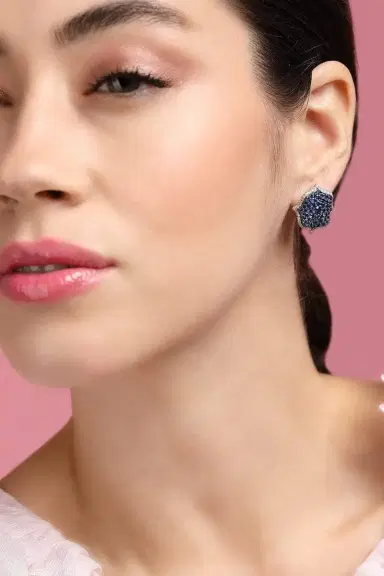 Bayco Pave Blue Sapphire Lotus Earrings | Thumbnail 2
