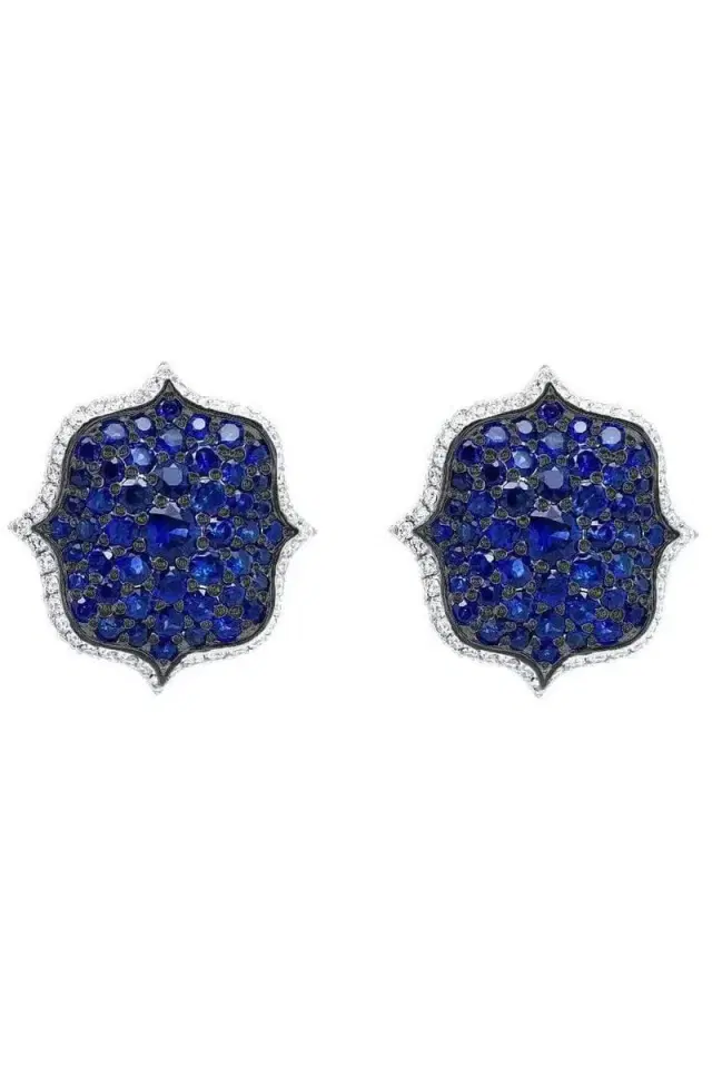 Bayco Pave Blue Sapphire Lotus Earrings