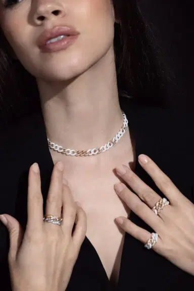 SHAY JEWELRY Pave White Ceramic Medium Link Necklace | Thumbnail 4