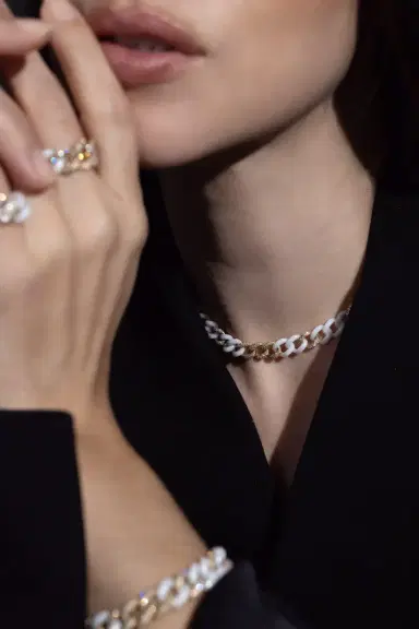 SHAY JEWELRY Pave White Ceramic Medium Link Necklace | Thumbnail 5