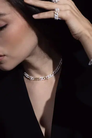 SHAY JEWELRY Pave White Ceramic Medium Link Necklace | Thumbnail 6