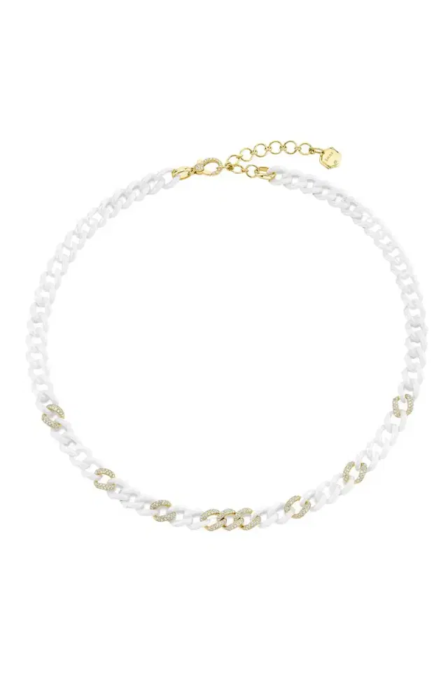 SHAY JEWELRY Pave White Ceramic Medium Link Necklace