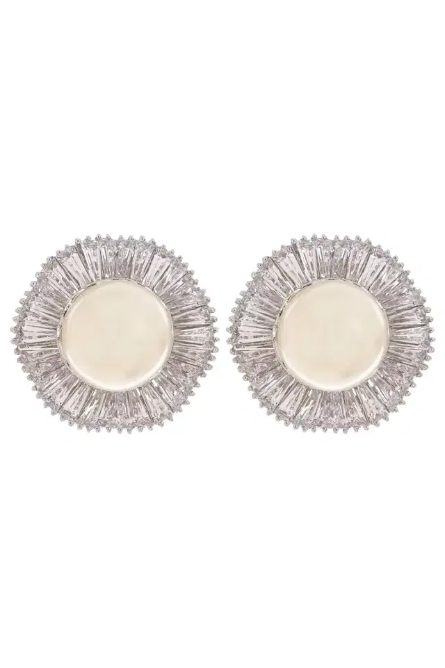FANTASIA by DESERIO Pearl and Baguette Button Earrings