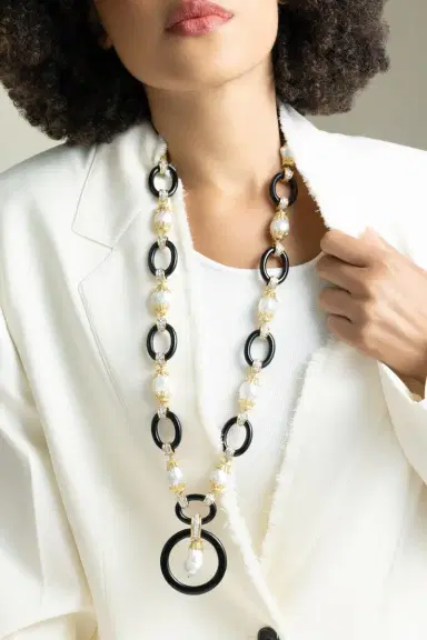 DAVID WEBB Pearl Black Link Necklace | Thumbnail 2 DAVID WEBB Pearl Black Link Necklace | Thumbnail 2