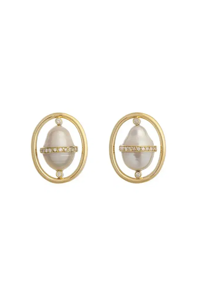 DENISE CASSOU Pearl Diamond Earrings