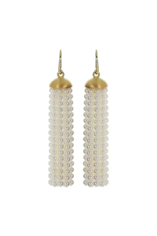 IRENE NEUWIRTH JEWELRY Pearl Diamond Medium Tassel Earrings