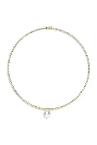 BAGGINS Pearl Drop Diamond Line Necklace | Thumbnail 1