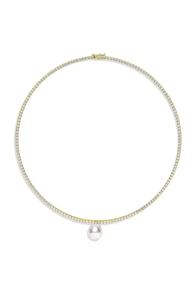 BAGGINS Pearl Drop Diamond Line Necklace