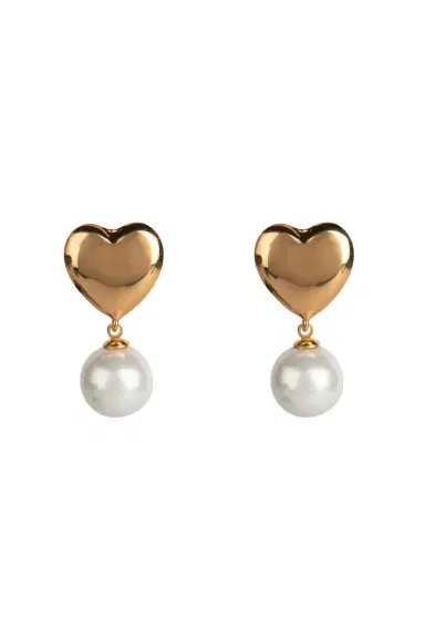 BOUNKIT JEWELRY Pearl Drop Heart Earrings | Thumbnail 1