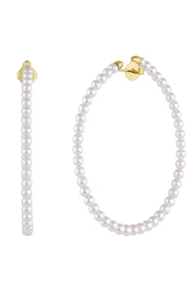 BAGGINS Pearl Hoops - 2.75in